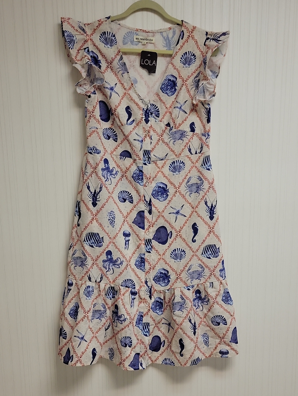 SM Wardrobe Sea Life Print Dress Small Summer Coastal Beach Cottagecore New